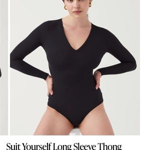 Black spanx v neck bodysuit.